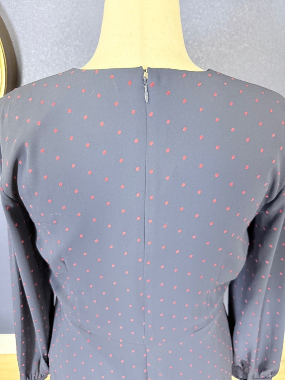 Ann Taylor Blue Red Polka Dot Long Sleeve Wrap Dress | Size 14 - Picture 6 of 9